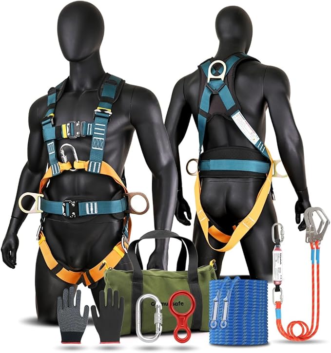 Fall Protection Harness,Safety Harness Fall Protection for Roofing/Electrical Work,Cushion bag&extra 30FT Rope