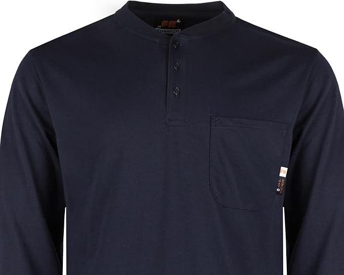 KONRECO FR Shirts for Men Long Sleeve 7oz Cotton Flame Resistant/Fire Retardant CAT2 Henley Shirt