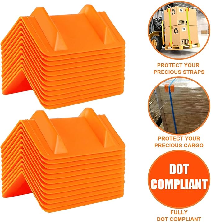 24 Pack Flatbed Edge Corner Protector for Cargo Shipping, Plastic Ratchet Strap Protectors for Tie Downs, Corner Guards for Straps Orange