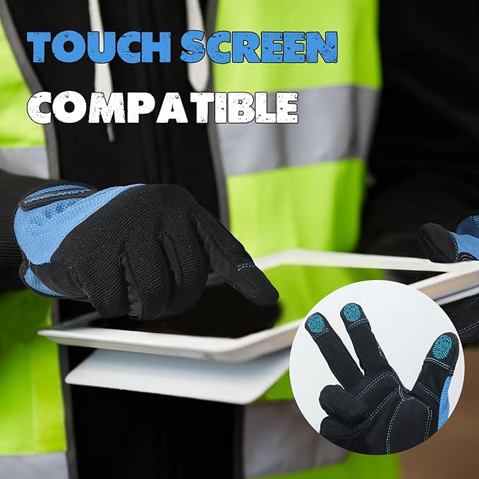HANDLANDY Work Gloves for Men & Women, Utility Mechanic Working Gloves Touch Screen, Flexible Gardening Gloves for Yard