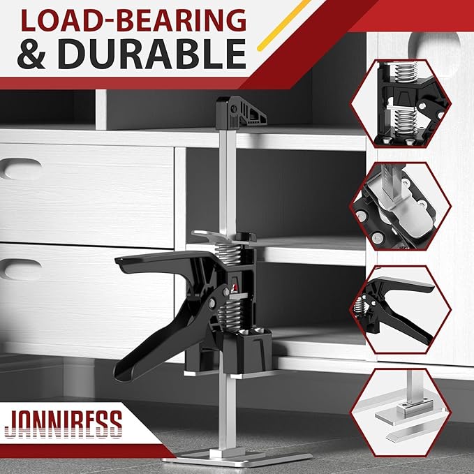 JANNIRESS Labor Saving Arm Jack Handle 2 Pack,15 in Construction,Multifunctional Furniture Jack for Installing Cabinets and Wall Tile Height Adjuster Handheld Lifter Tool, Load 400LBS