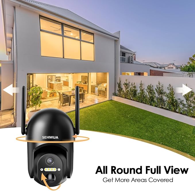SEHMUA 2 Pack Outdoor Camera Wireless, 2K Solar Security Cameras Wireless Outdoor 360° View Solar Powered Camera, WiFi Home Security with Spotlight Color Night Vision,Black