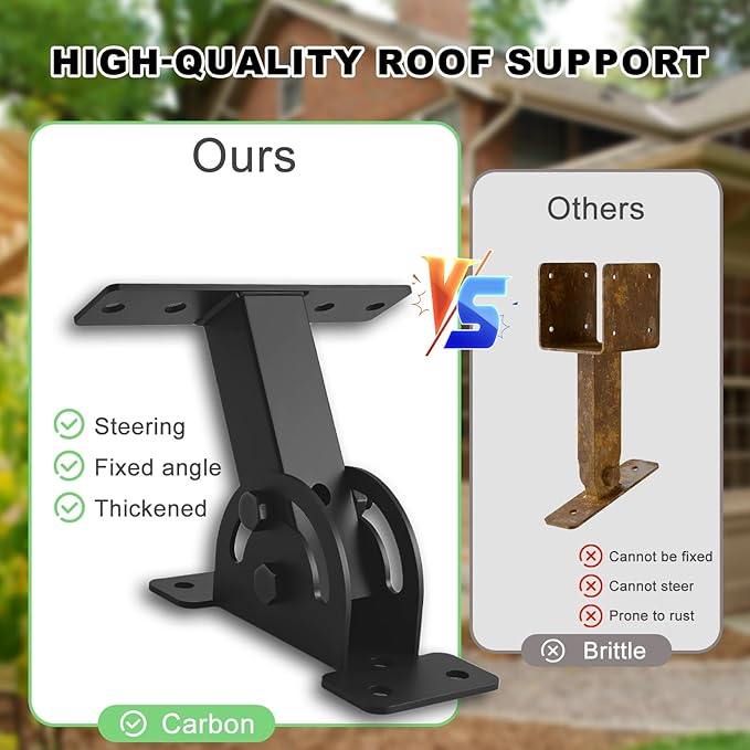 Heavy Duty Roof Riser Brackets Kit, 3 Pcs, Adjustable Angle Pergola Brackets, Black Powder-Coated, Carbon Steel, Wall Mount