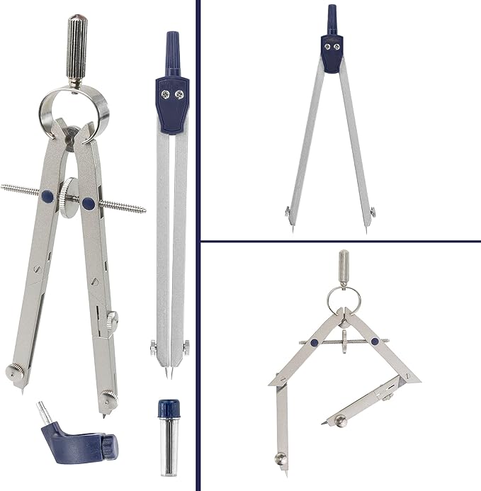 Pacific Arc Spring Bow Compass with 6 inch Divider, Universal Adaptor, 6 inch Break Leg, and Replacement Lead.