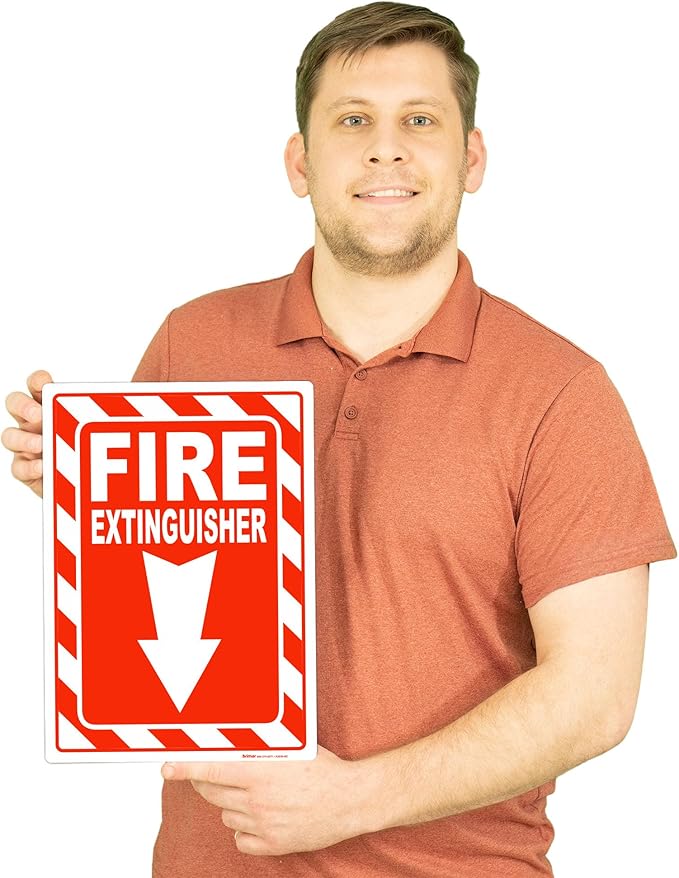 Brimar - 10" x 14" - Fire Extinguisher Sign - 3.5 Mil InfiniStick™ Vinyl Label - Easy Installation - Parking Regulation Compliance
