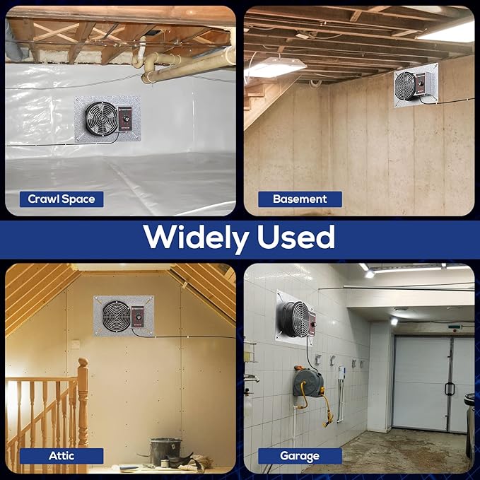 Abestorm 540CFM IP-55 Rated Crawlspace Ventilation Fan with Humidistat Thermostat, 8.7inch Basement Vent Fans with Isolation Mesh, Ventilator Fan for Crawl Space Basement Garage Attic Grow Tent
