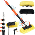 20FT Car Wash Brush with Long Handle Hose Attachment Telescopic Pole with Angle Adapter 12" Soft and Hard Bristle Cleaning Brush for Car Truck RV House Floor Window Roof Pool Solar Panels