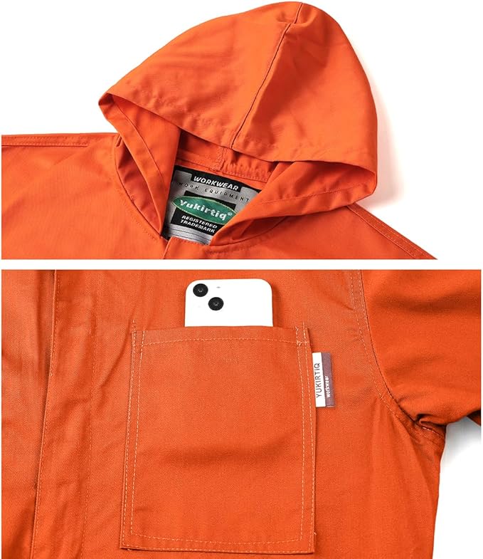 Men's Long Sleeve Zip-Front Coverall Lightweight Work Coveralls Mechanic Overall Jumpsuit with Hood