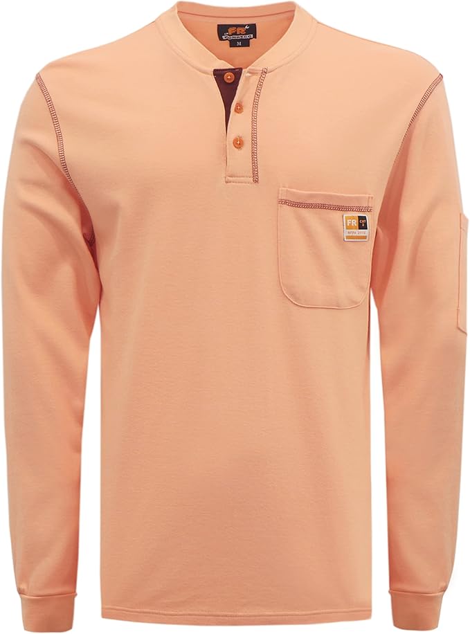 KONRECO FR Shirts for Men Long Sleeve 7oz Cotton Flame Resistant/Fire Retardant CAT2 Henley Shirt