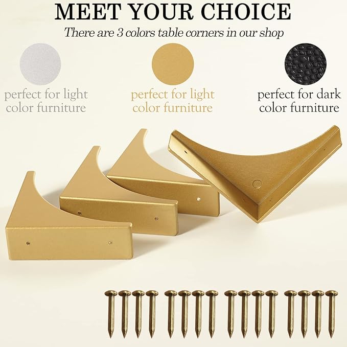 Gold Box Corner Protectors Metal for Furniture Decorative Table Corner Brackets 2.56'' Corner Cover Rustproof Zinc Alloy Desk Edge Corner Guard with Matching Nails (4Pcs)