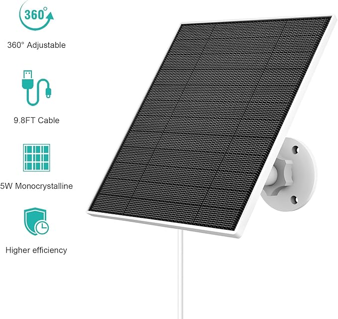 EverExceed 5W Solar Panel Compatible with Wyze Battery Cam Pro, Cam Outdoor V1, Cam Outdoor V2, Solar Panel for Wyze Camera with USB-C Port, Micro USB Adapter, Adjustable Wall Mount, IP65 Waterproof