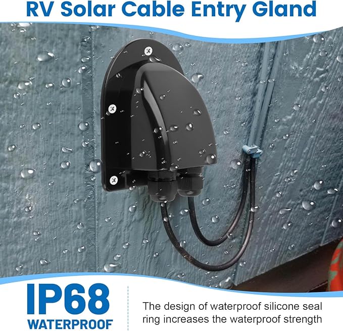 QCG Waterproof ABS Solar Cable Entry Gland, Black Solar Double Cable Entry Gland Housing for All Cable Types 2mm² to 6mm² for Solar Panels of RV, Campervan, Boat, and Roof (1 Pcs)