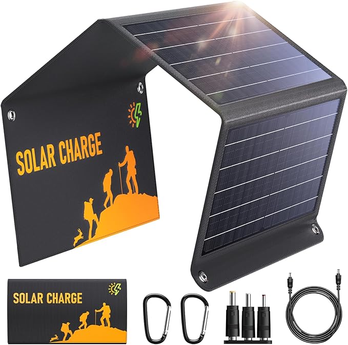 30W Portable Solar Panel 3 USB Ports Chargers (18V/1.6A Max), IP65 Waterproof Large-Capacity Storage Solar Panel, Fast Charging Foldable Panel for Camping,Hiking, Cell Phone,Tablet
