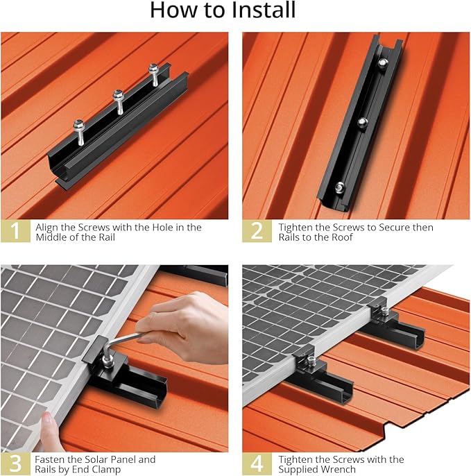 Anbte Solar Panel Bracket Kit, 6 Pcs 7.87 in Aluminium Solar Panel Mounting Rail 30mm/35mm Solar Panel End Clamps, Solar Panel Brackets for Metal Roof, Tin Roof, Flat Roof, Sheet Roof, Black