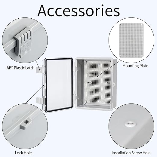 Waterproof Electrical Junction Box Outdoor ABS Plastic Electrical Box with Latch with Mounting Plate Clear 8.6"x6.6"x4.3"