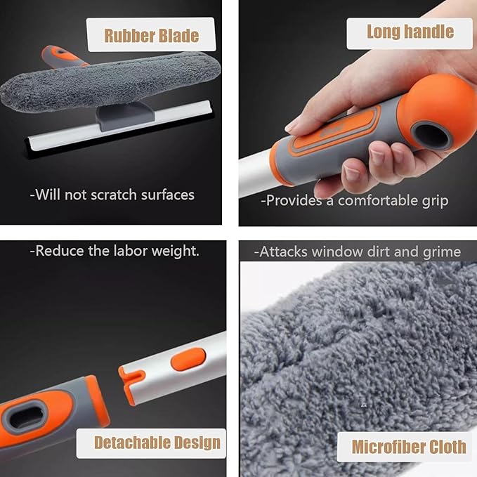 Window Washing Kit with Extension Pole, 2 In 1 Design Bendable Window Squeegee Cleaner Tool, Outdoor Window Glass Solar Panel Spray Washer Equipment, 65 84 103 123 200 258 Inch (Size : 166cm/65.3in)