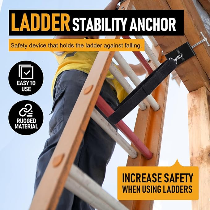 Ladder Stabilizer with Laddder Rack Straps, Ladder Stability Anchor Includes 2-Ft and 3-Ft Strap,Lightweight Aluminum Ladder Leveler, Secure, Stable, Anti-Slip Anchor