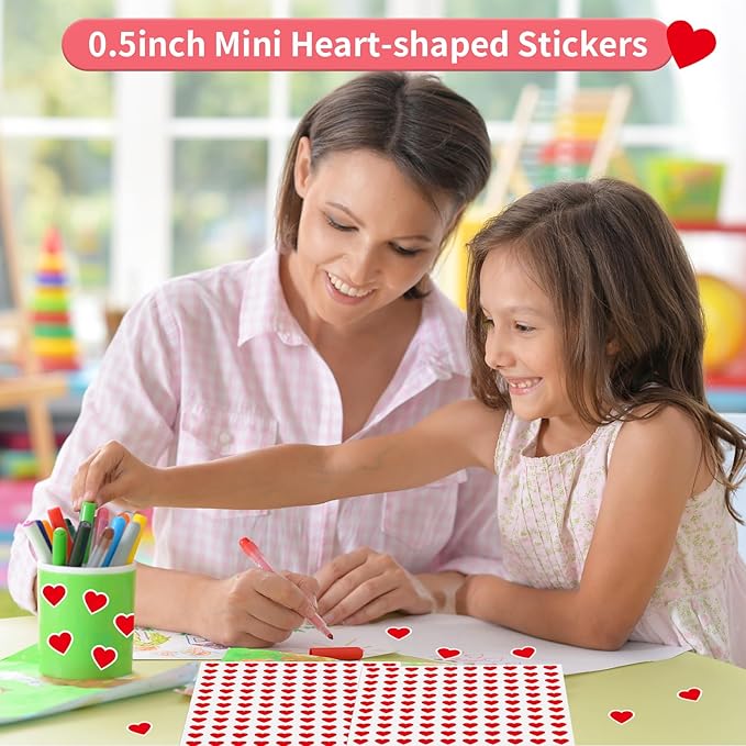 2400 Pcs Small Sticker for Kids,Heart Paper Decals,Self-Adhesive Stickers for Envelopes Scrapbook Gifts DIY Supplies,0.5in（Heart）