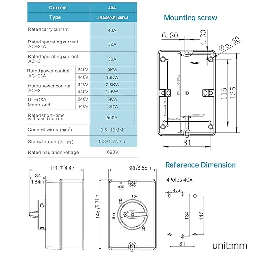 40 Amp Isolator Switch AC 690V IP66 Waterproof Isolation PV Disconnect Switch On Off Rotary Switch 4 Pole 4-Ways