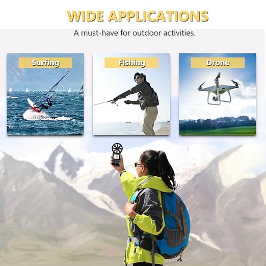 Handheld Anemometer CFM Meter, Rechargeable Digital Air Flow Wind Speed Gauge Meter CFM Measuring Device for HVAC Outdoor Sailing