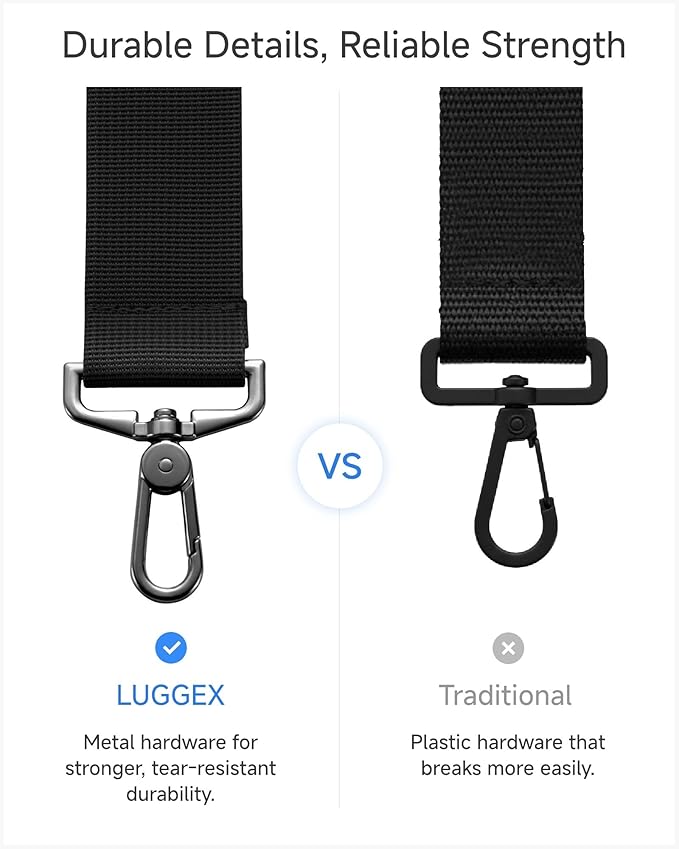 LUGGEX 56 Inch Shoulder Strap, SS01Universal Adjustable Replacement Belt with Padded Metal Hooks for Crossbody Duffel Messenger Sleeve Bag Brifcase, (SS01-Core, Black)