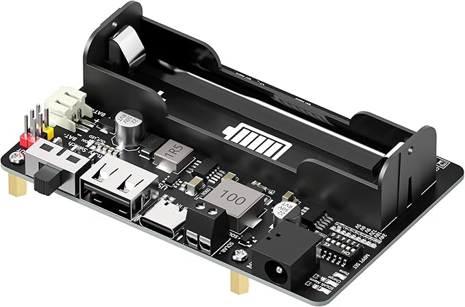 Solar Energy Manager MPPT Module, 5-24V Solar Panel / USB-C Charging for 3.7V 18650 Li-ion Battery, 5V USB Output + 5V/3.3V Header Output, Multi-Protection, Compatible with Raspberry Pi 3/4/5 Mounting