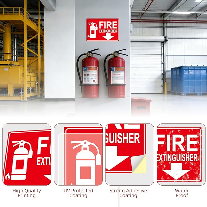 Fire Extinguisher Sign Sticker, Glow in the Dark Fire Extinguisher Signs with Arrow, 10×7 Inch 2 Pack Luminous Vinyl Safety Labels Soslina, Waterproof Indoor Outdoor for Home Office Warehouse