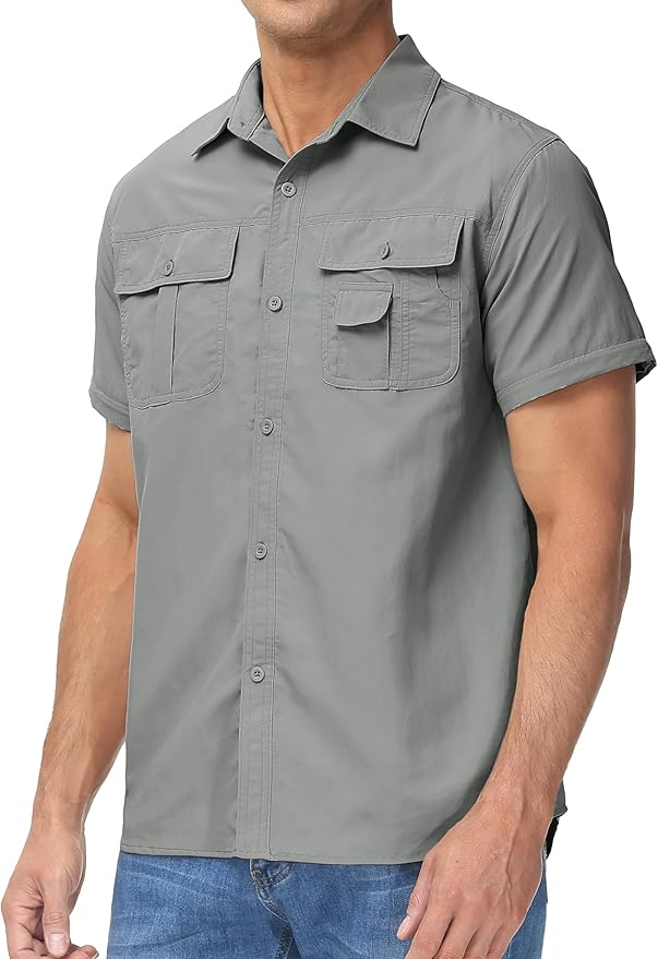 TACVASEN Men's Convertible Long Sleeve Fishing Shirts Lightweight Quick Dry Button Up Tactical Sun Shirts for Safari Hiking