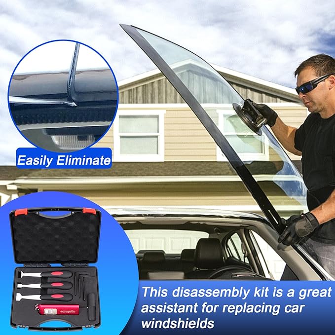 Windshield Removal Tools Universal Car Windscreen Quick Release Cold Knife Windshield and car Window Glass Urethane Scraper Tool Set，7-Piece Set