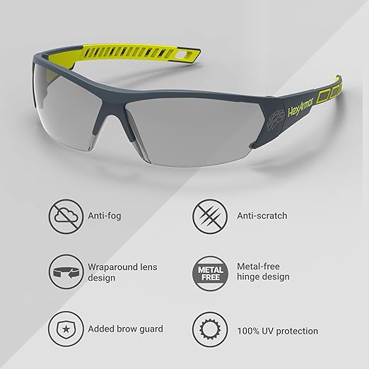 HexArmor MX250 Grey 23% tinted safety glasses for men and women | Anti-fog | Scratch resistant wrap around lenses | Adjustable side arms | Certified ANSI Z87 | 100% UV protected eyewear