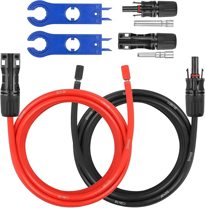 8AWG Solar Extension Panel Cable - 5FT PV Wire with Waterproof Female and Male Connector and Adaptor Kit Tool PV Wire for RV, Home, Boat, Solar Panels(5feet Red + 5feet Black)