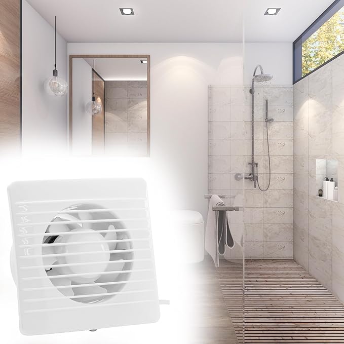 QWORK 4 Inch Wall-Mounted Exhaust Fan, 12W Efficiency, ABS Construction, Pull Cord Switch, Anti-Backflow Check Valve, Ideal for Bathroom Vents, Grow Tents, Kitchens, and More