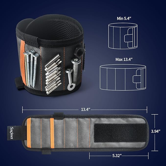 2PCS Magnetic Wristband for Screws, Gifts for Men and Women, Wrist Magnet Screw Holder with 15 Extra Strong Magnets and Two Pockets for Non-Magnetic Items, Helpful Father Gift with Gift Box