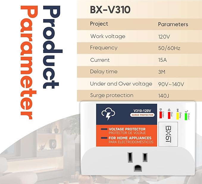BXST Surge Protector for Refrigerator & Home Appliances, Portable Mini Single Outlet Plug-in Spikes Voltage Protector, Multi Function Wall Socket for Air-Conditioner Smart TV, 15A 120V 140J