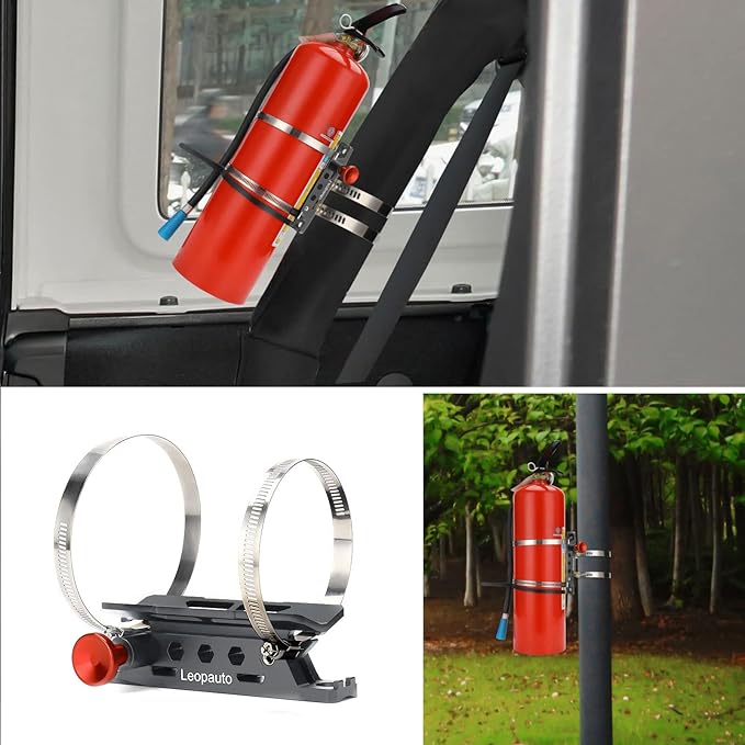 Universal Fire Extinguisher Mount, Aluminum Quick Release Roll Bar Fire Extinguisher Bracket Holder with 8 Clamps Compatible with Jeep Wrangler JK TJ JL JKU Polaris RZR Ranger UTV, Gray