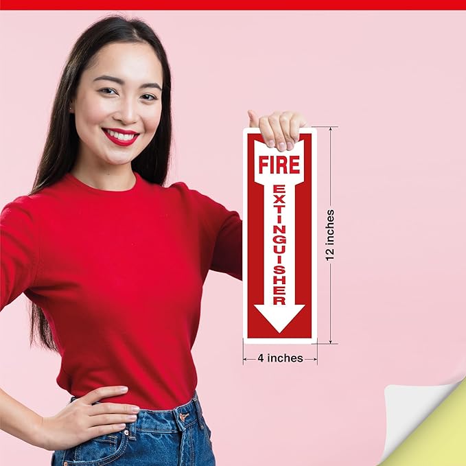 OLANZU Pack of 50 Fire Extinguisher Stickers 4"x 12"- 5 Mil Vinyl - Fire Extinguisher Sign for business with Arrow- Durable Self Adhesive, Weatherproof and UV Protected-Ideal for Office, Home and Outdoor places