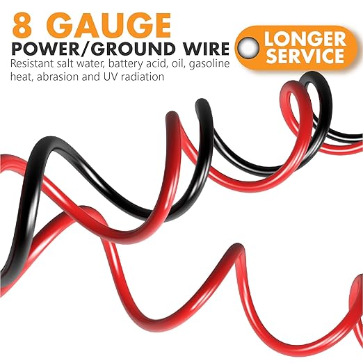 Jeemiter 8 AWG CCA Wire Kit - 50ft Total (25ft Red & 25ft Black) | Complete Power & Ground Cable for Car Audio, Solar, RV | with Lugs & Heat Shrink Tube