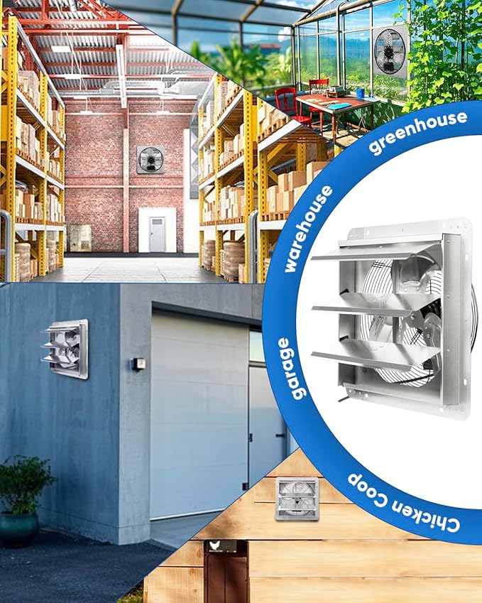 KEN BROWN 14 Inch Shutter Exhaust Fan, High Speed 1520CFM, Wall Mounted with 1.65m Power Cord, for Garages, Attics, Greenhouses, Sheds, and Shops