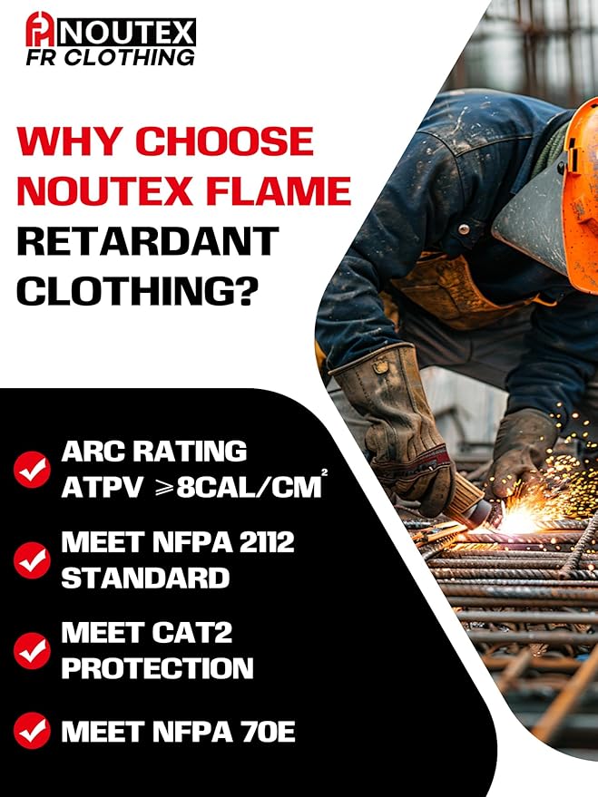 FR Shirts for Men 6oz Lightweight Stretch Work Shirt with Decorative Shoulder Stitch Design Flame Resistant Long Sleeve CAT2