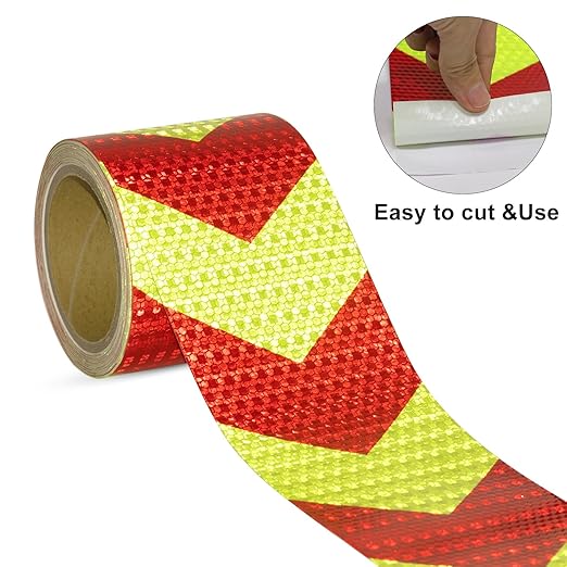 Reflective Tape, Waterproof Self Adhesive Dot Reflective Tape Outdoor Safety Caution Reflector for Trailers, Bikes, Cars（Red Yellow, 4 Inch x 32.8 Feet）