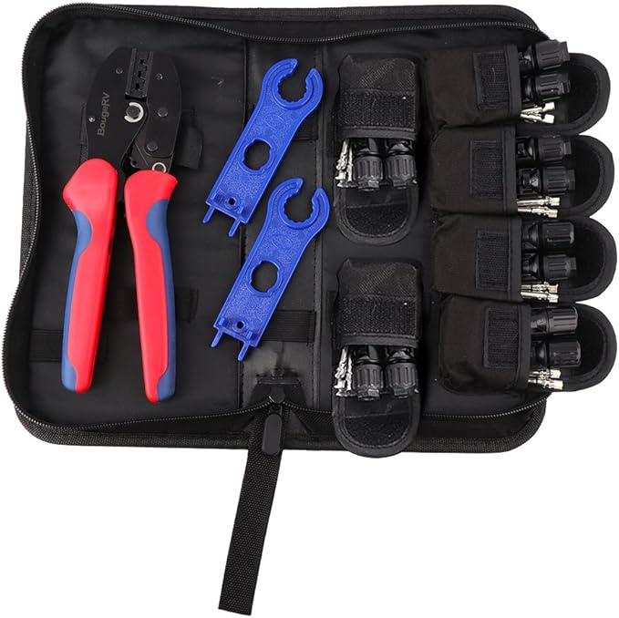 BougeRV Solar Crimper Tool Kit - Crimper, 6 Pairs Connectors, Spanner Wrench for Solar Panel Cable Assembly and Installation