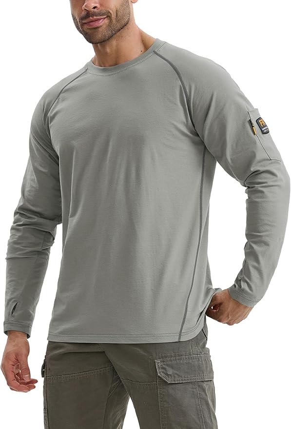 WORKWEYA FR Shirts for Men 6OZ Light Weight Welding Shirts Thumb Hole Stretch Breathable NFPA2112 CAT2 for Summer