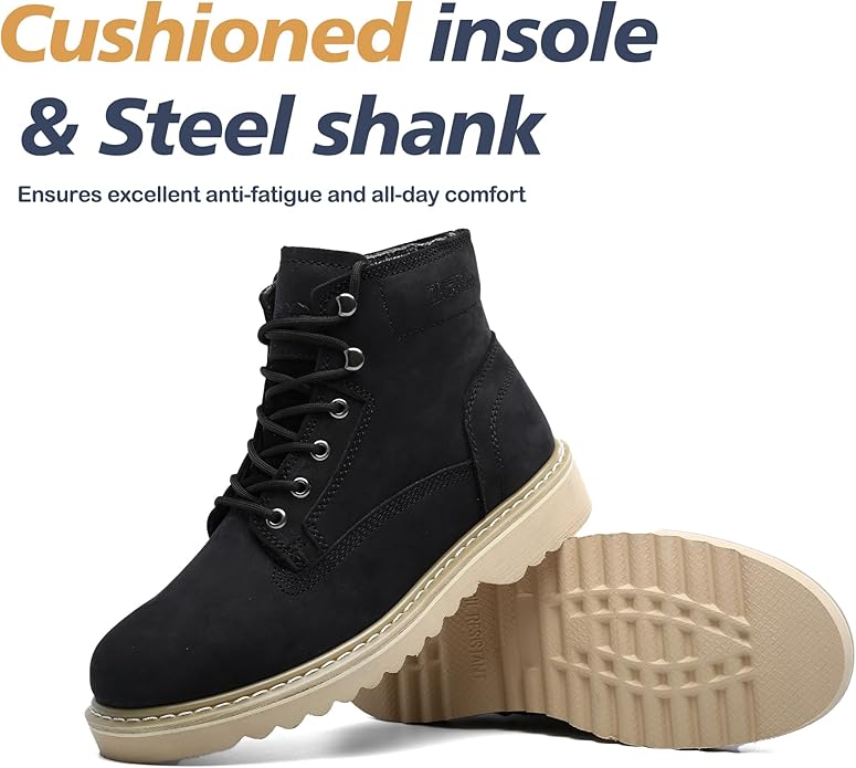 Side Zipper Soft Toe Work Boots for Men 6" with Welt Construction, Lightweight Utility Nubuck Leather Shoes, Featuring Speed Hooks, Slip & Water Resistant Mens Ankle Workboots