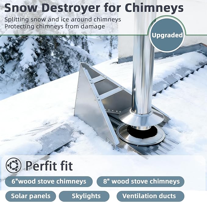 Snow Splitter for Metal Roofs, Roof Snow Diverter for 6"-10" Wood/Metal Stove Vent Chimneys, Adjustable Snow Splitter for Chimneys, Lifetime Protect DAMS and Avalanches, Galvanized Steel, Universal