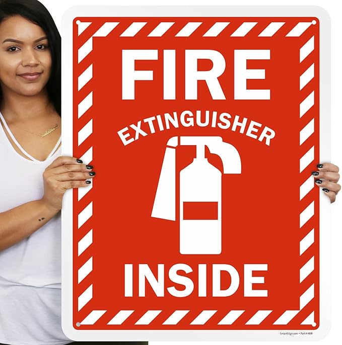 SmartSign 30 x 24 inch “Fire Extinguisher Inside” Metal Sign with Pre-cleared Holes, 80 mil Laminated Rustproof Aluminum, Red and white, Made in USA