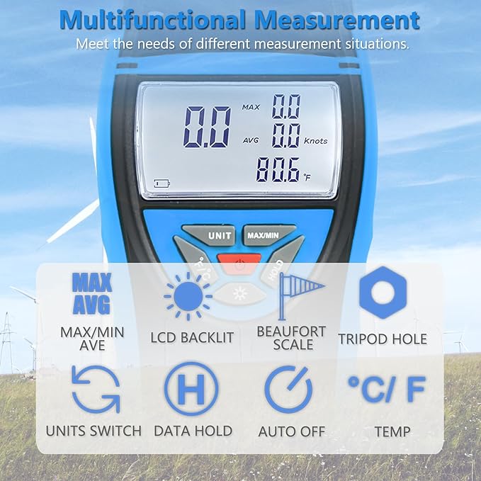 HoldPeak Handheld Cup Anemometer with Compass, 360° Wind Measuring Digital Air Wind Speed Meter, 93MPH Wind Speed Measuring Device Gauges for Outdoor Sailing HVAC Golf Shooting