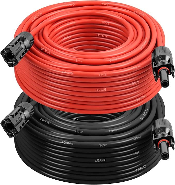 10AWG Solar Extension Cable 150FT – 2 Pack Red & Black PV Wire with Solar Connectors, 84-Strand Tinned Copper, Dual XLPE Insulated, Outdoor UV-Resistant Cable for RV, Inverter, Battery