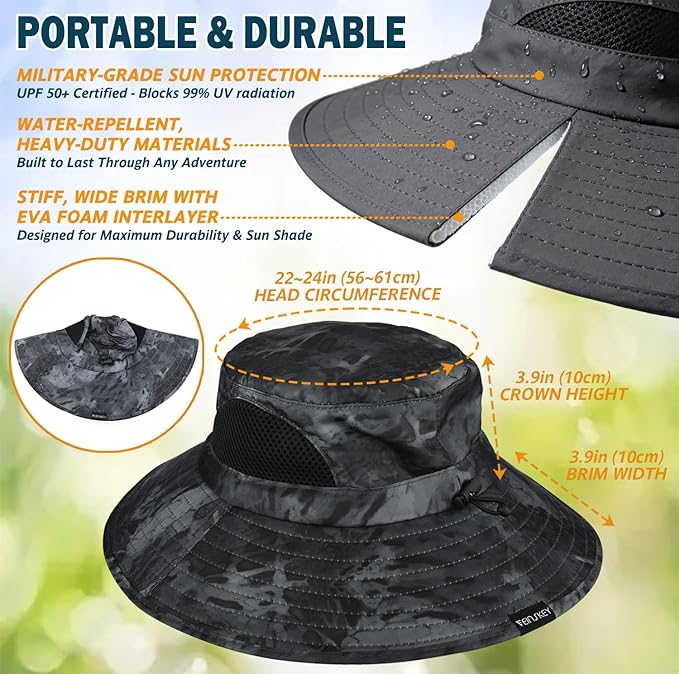 EINSKEY Wide Brim Sun Hat, UPF 50+ UV Protection Waterproof Packable Bucket Hat for Men & Women, Fishing Hiking Beach Garden