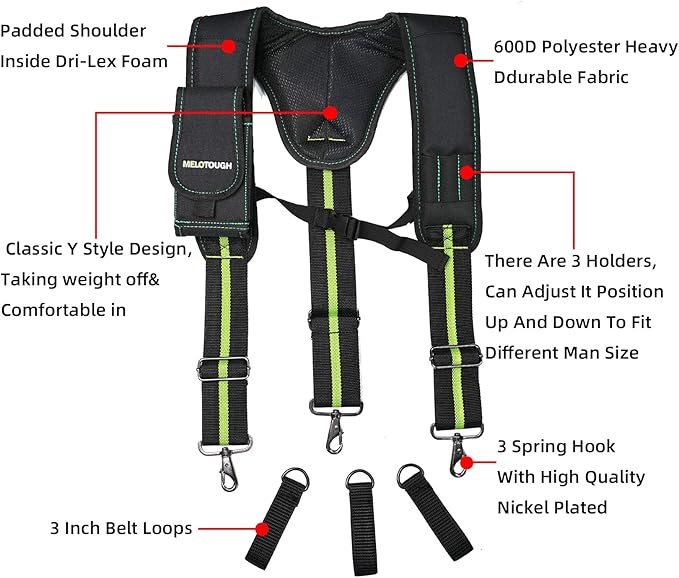 MELOTOUGH Tool Belt Suspenders for Work Belt Suspenders Heavy Duty Padded Suspenders for Electrician/Construction/Farmer
