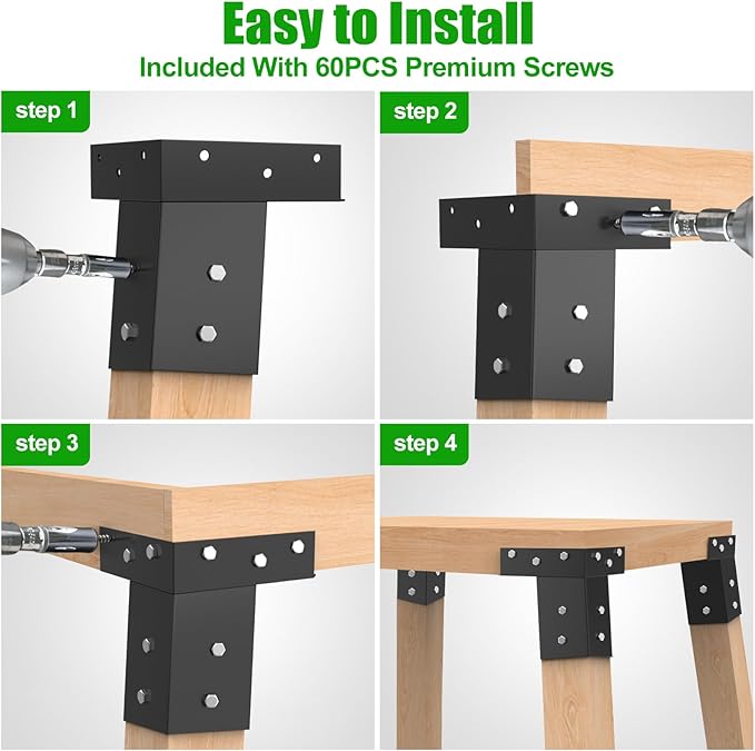 MOFEEZ Deer Stand Brackets 4x4, Heavy Duty Elevator Bracket for Deer Blind Outdoor Hunting Platform Blind Box Treehouse Shooting Shack Pergolas Black 4PCS with Screws